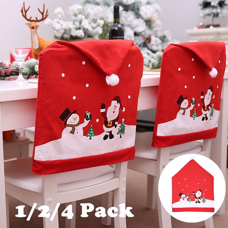 Xmas Mr&Mrs Santa Claus Red Hat Christmas Dinner Chair Back Cover Set Decor Gift 