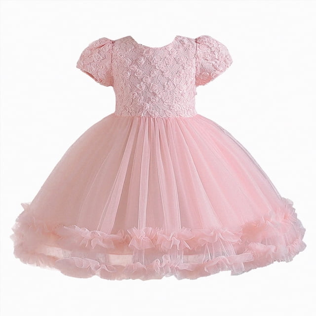 NIEWTR Robe Tutu à Ourlet Haut-Bas pour Tout-Petite Fille Bébé Princesse Anniversaire Flower Girl Robe d'Été de Fête (Rose, 2-3 Ans)