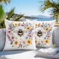 thumbnail image 5 of Waterproof Throw Pillow Covers Set of 2, 18x18 Inch Rustic Bee Garland Decorative Pillowcases Outdoor Pillow Slip Cushion Covers Set for Couch Tent Spring Floral Watercolor, 5 of 7