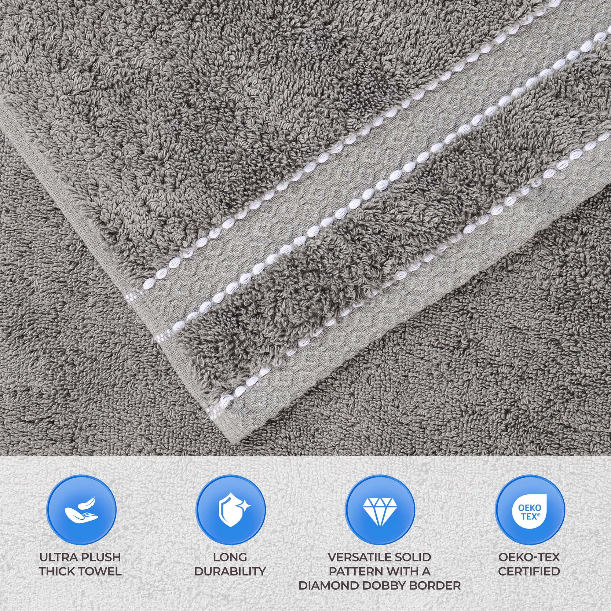 Superior Niles Giza Cotton 12 Piece Washcloth / Face Towel, Egypt Produced Soft Towels, Charcoal