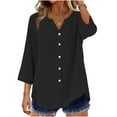 thumbnail image 4 of Yangnuo Women's Trendy Fashion Button-Front Loose Comfy Blouse Top Women's V-neck Button-up Blouse With Three-quarter Sleeves Solid Color Cardigan Top For Women, 4 of 6