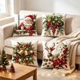 thumbnail image 4 of Sahpxhe Christmas Throw Pillow Cover 18X18 Set Of 4 Vintage Santa Wreath Golden Bells Pattern Soft Cushion Covers for Couch Home Decor, 4 of 5