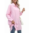 thumbnail image 2 of Robe Chemise Décontractée pour Femme Col en V Boutonnée Ample Manches Longues Mini Robes Rose TG, 2 of 8