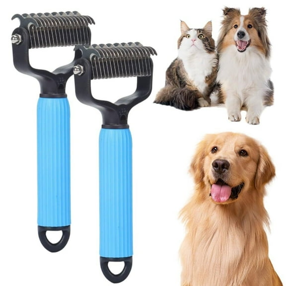 Pet Dematting Comb, 2025 New Double Sided Dematting for Dogs Cats, Grooming Rakes Dog Grooming Brush Tool, Dog Hair Mat Remover (Pink, Large)