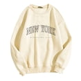 thumbnail image 1 of Pulls pour Femmes Basiques Automne Long Tee Graphique Col Rond Manches Longues Chandail Chandail en Molleton avec Imprimé Drapeau Usa Chandelier de Sport Femme Beige P, 1 of 5