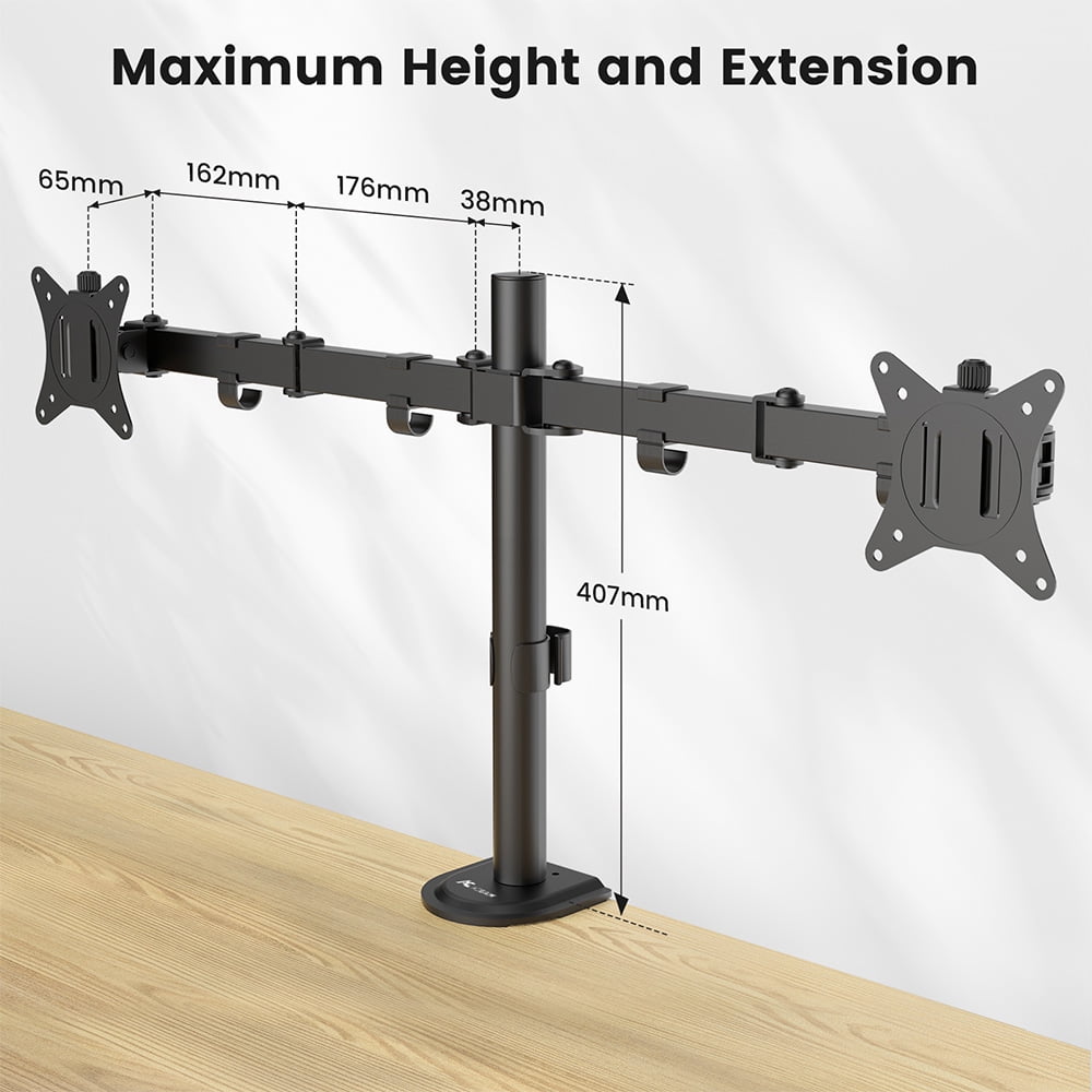 ACGAM Dual-Monitor Desk Mount, Fits 2 Screens Up to 32 inches, Adjustable Monitor Arm for 17”-32” Screen, Monitor Stand with C-Clamp Grommet Base, up to 19.8lbs