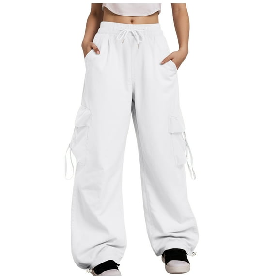 TTUHYWXI Women Cargo Pants Baggy Y2K Clothing Multi Pockets High Waist Loose Straight Leg Pants Vintage Grunge Clothes (White, 4XL)