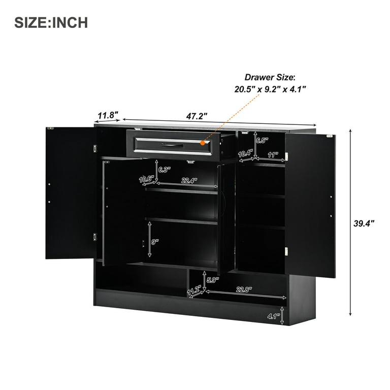 Euroco 47.2 inch Shoe Cabinet for Entryway ,Free Standing Shoe Storage Cabinet Shoe Rack Organizer with 8 Adjustable Shelves,4 Doors and Drawer for