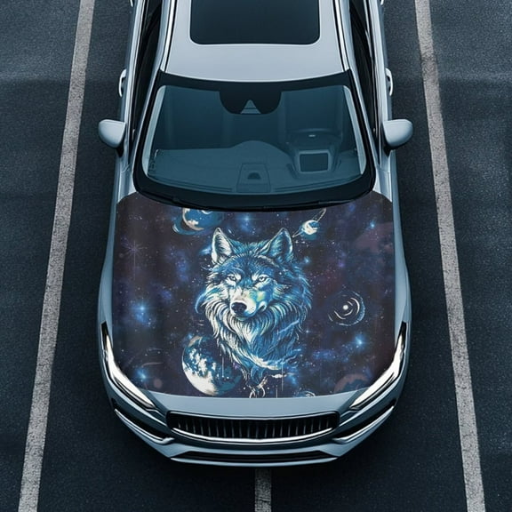 Uorisanigo Car Hood Cover 59.05x39.37 in Galaxy Wolf Print Covers for Car Hood Stretchable Elastic Fabric Hoods Wrap Blankets for Most Automotive Trucks Pickup SUV