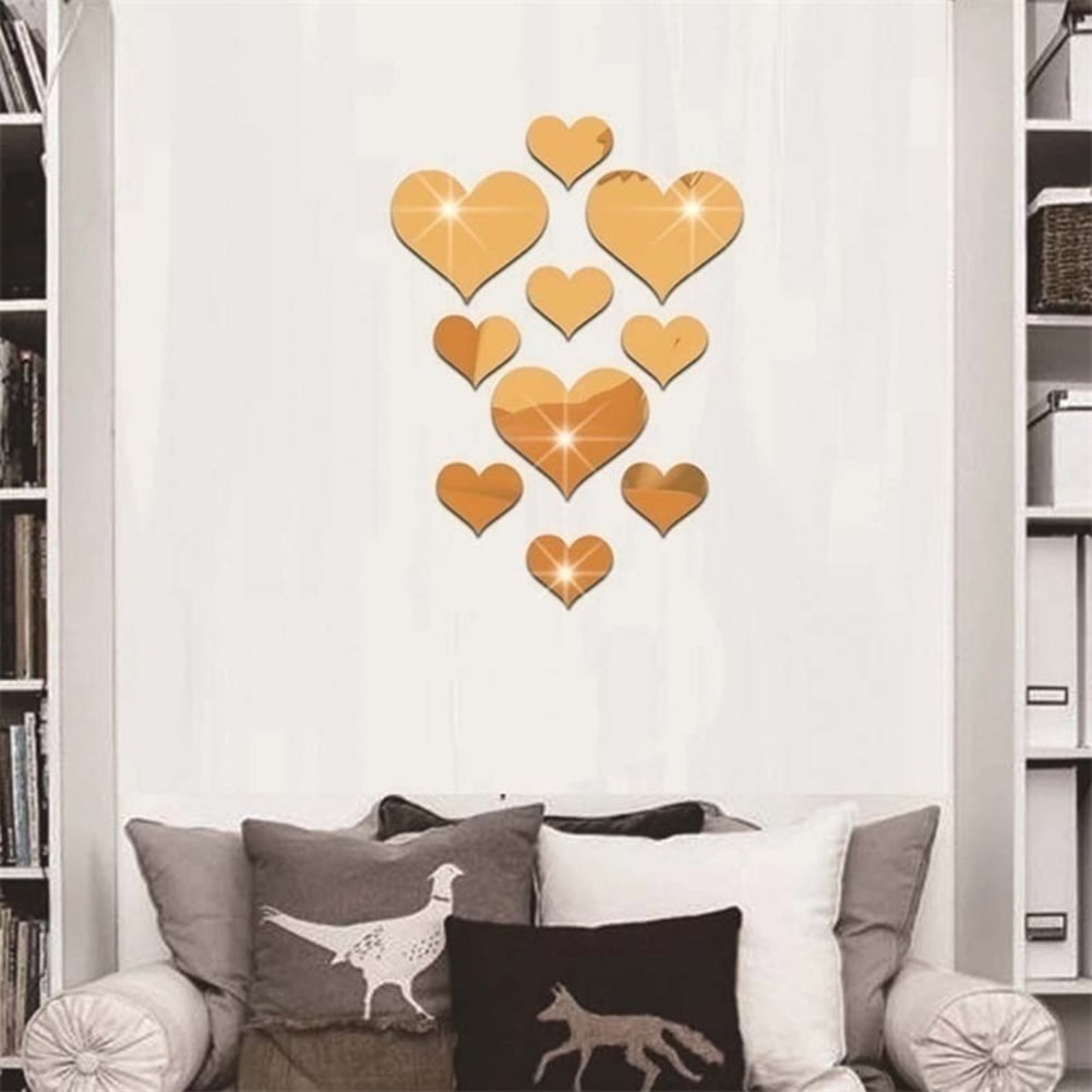 KIMOBER 13PCS Heart Shape Mirror Wall Stickers, Valentine's Day Silver  Acrylic Removable Self-Adhesive Mirror Decals for Home Decorations