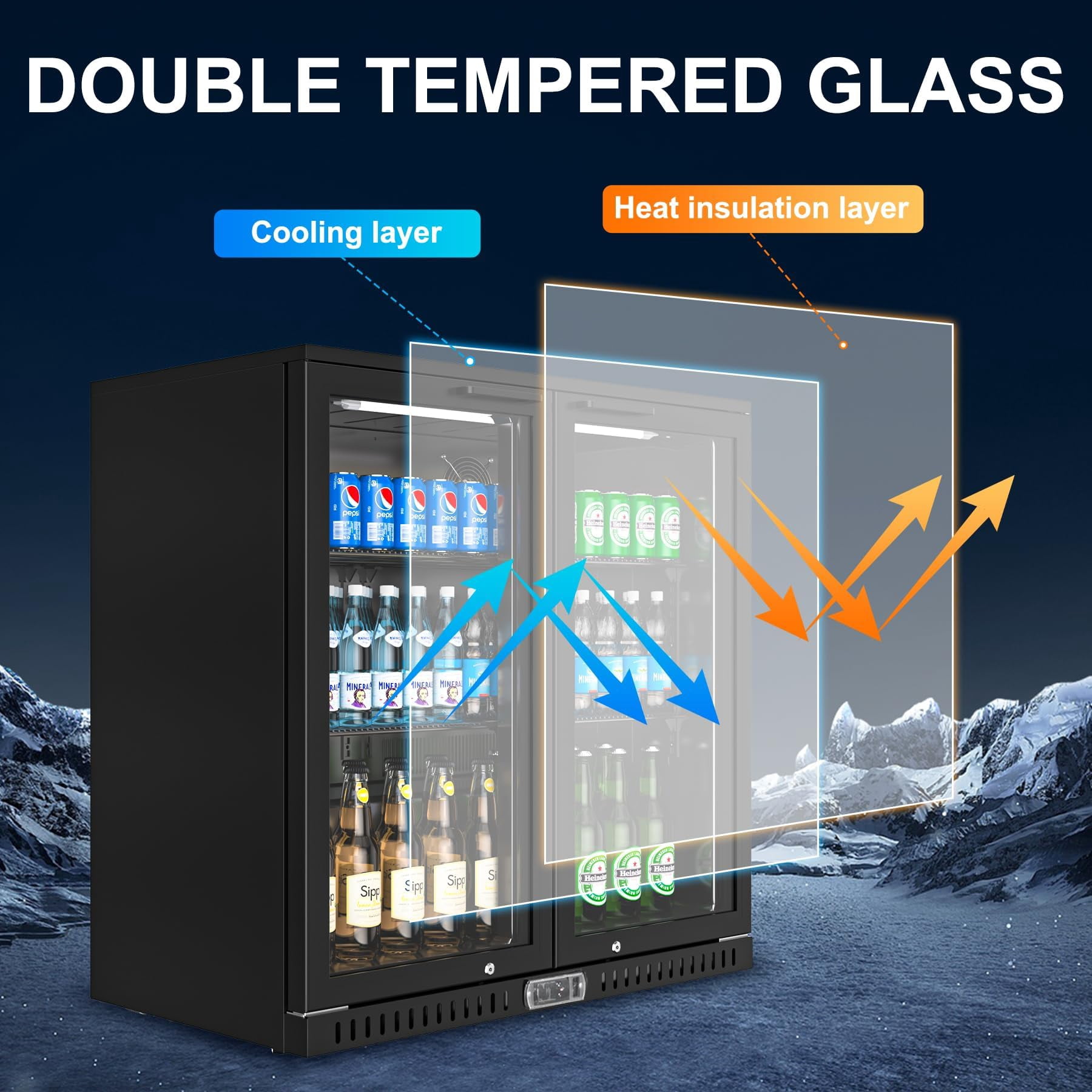 Amerikit Back Bar Cooler with 2 Glass Doors, 7.9 cu.ft Under Counter Height Beverage Refrigerator for Beer, Wine, Soda, Drinks, ETL Approved