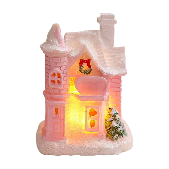nTRIUQJ Enchanting Village Resin Desktop Ornament Miniature Holiday Tabletop Display Festive Winter Scene Centerpiece Collectible Crafted Cottage A