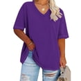 thumbnail image 2 of Hecho para Más Camisa Mujeres de Cuello en V de Gran Tamaño de Manga Corta Top Sólido, Base de Verano Deportivo Tee para el Uso Diario Y Casual Del Hogar, Bastidor de Imitación Ligero, 2 of 4