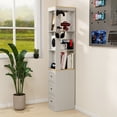 thumbnail image 6 of 73" Tall Storage Cabinet, Narrow Wood Bookshelf with Side Drawers, Freestanding Display Media Shelf with Open Shelves and 4 Hooks, for Living Room, 6 of 9