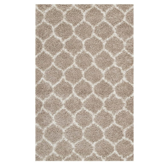 Ergode Solvea Moroccan Trellis 5x8 Shag Area Rug - Beige and Ivory