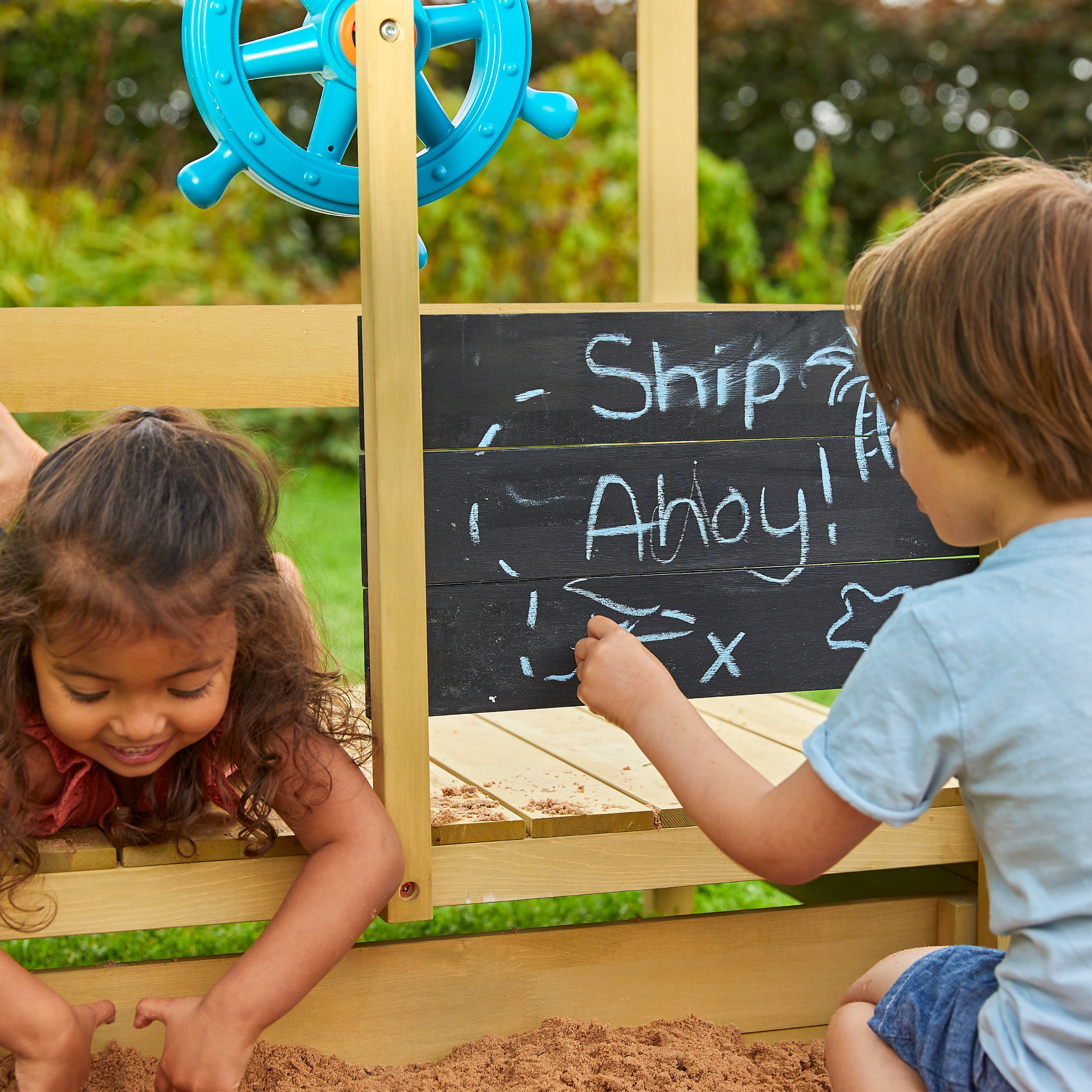 tp ahoy wooden play boat sand