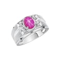 thumbnail image 3 of RYLOS Men's Rings Sterling Silver Rings Classic Designer Style 8X6MM Oval Gemstone &  Diamond Ring Star Ruby July Birthstone Rings For Men,  Size 12, 3 of 7
