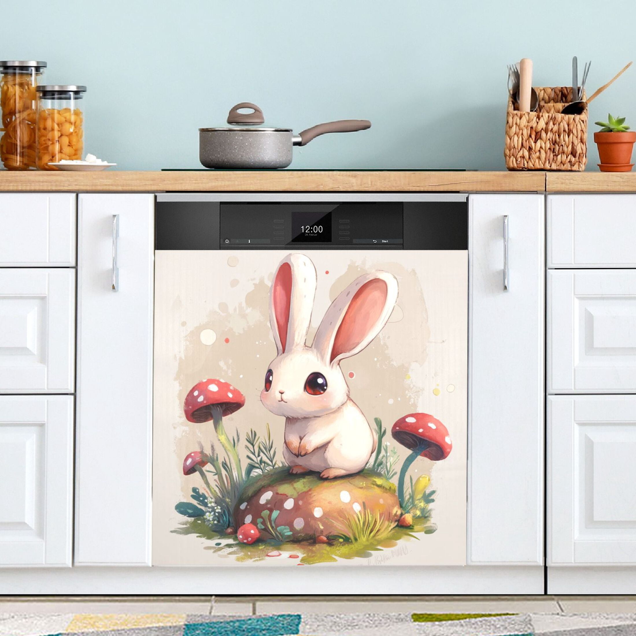 Dishwasher Magnetic Sticker 23x26 Inch Refrigerator Magnetic Sticker Washing Machine Magnetic Sticker Kitchen Panel Magnetic Sticker Home Decor Mushroom Powder Rabbit