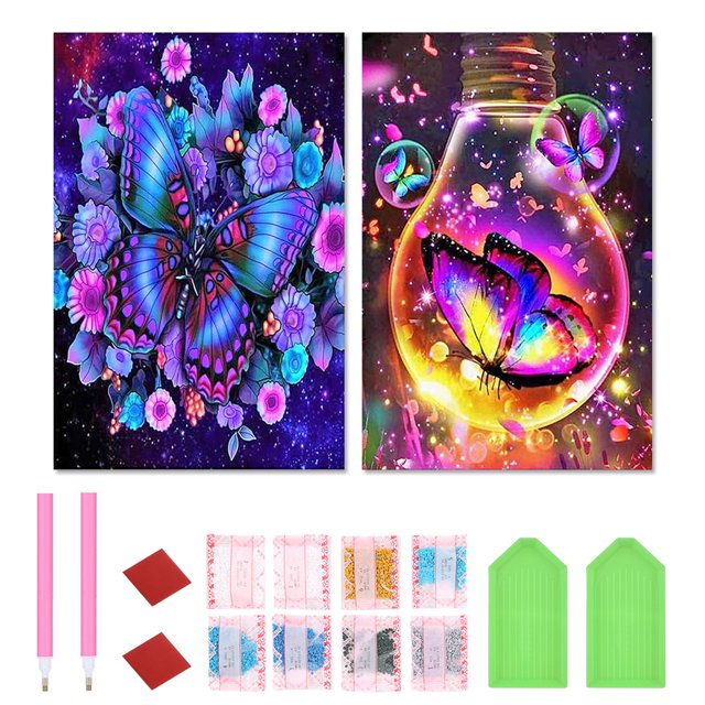 2 Piezas 5D DIY Taladro Animal Mariposa Arte 40x60 Cm
