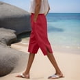 thumbnail image 2 of Gunia Cotton Linen Pants Women Capri Pants Capris Beach Cropped Trousers Drawstring Side Split Casual Ladies Pant Vacation Summer Pants, 2 of 5