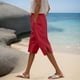 thumbnail image 1 of WILLBEST Pantalones Casuales de Verano para Mujer, Pantalones Cortos de Lino con Cordón y Abertura Lateral para Playa y Uso Diario. Chica, 1 of 4