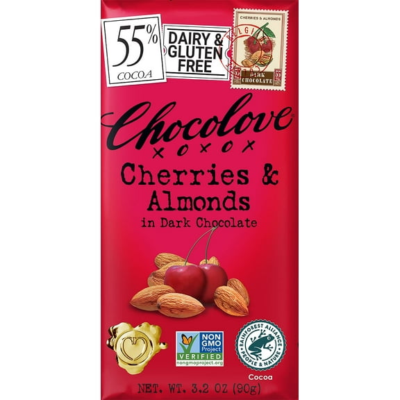 Chocolove Cherries & Almonds in Dark Chocolate Bar, 3.2 Ounce (Pack of 12)