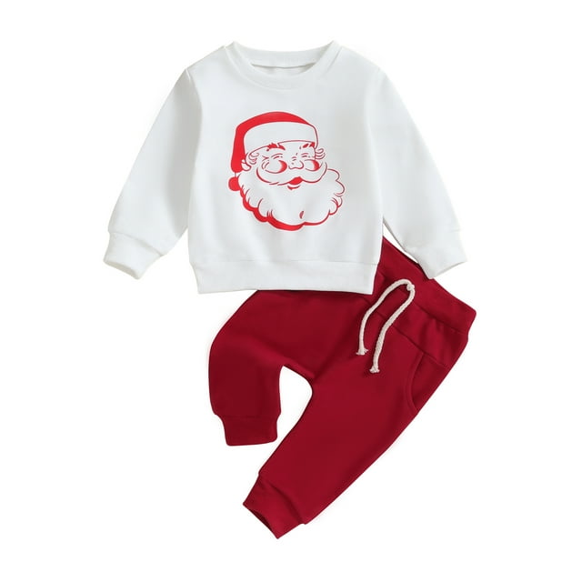WIFORNT Toddler Boys Christmas 2PCS Pants Sets Long Sleeve Santa/Tree/Gingerbread Print Tops and Drawstring Pants Sets