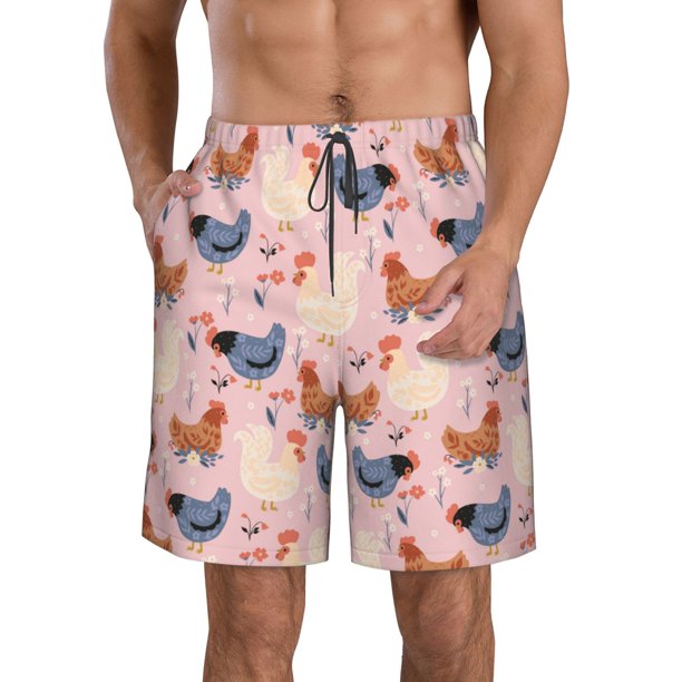 Balery Funny Chicken Traje de Baño Estilo Hawaiano para Hombre, Shorts de Secado Rápido con Bolsillos-Medium