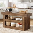 thumbnail image 3 of Finmind 55-Inch Kitchen Island with Large Countertop, Wooden Coffee Bar Table for Kitchen, Dining Room, Living Room, Brown, 3 of 6