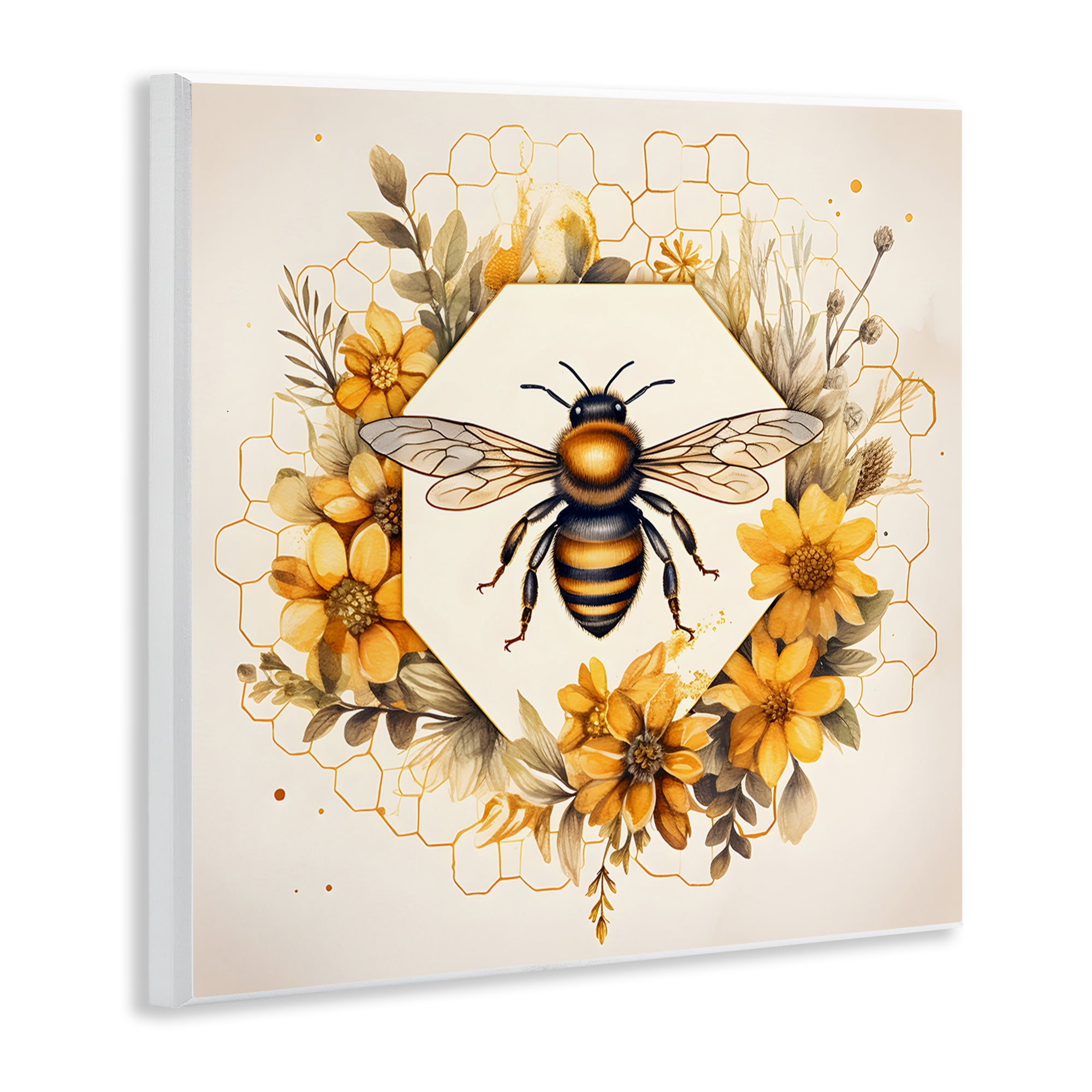 Stupell Industries Hexagon Bee Wreath Animals & Insects Painting Unframed Art Print Wall Art, 12 x 12