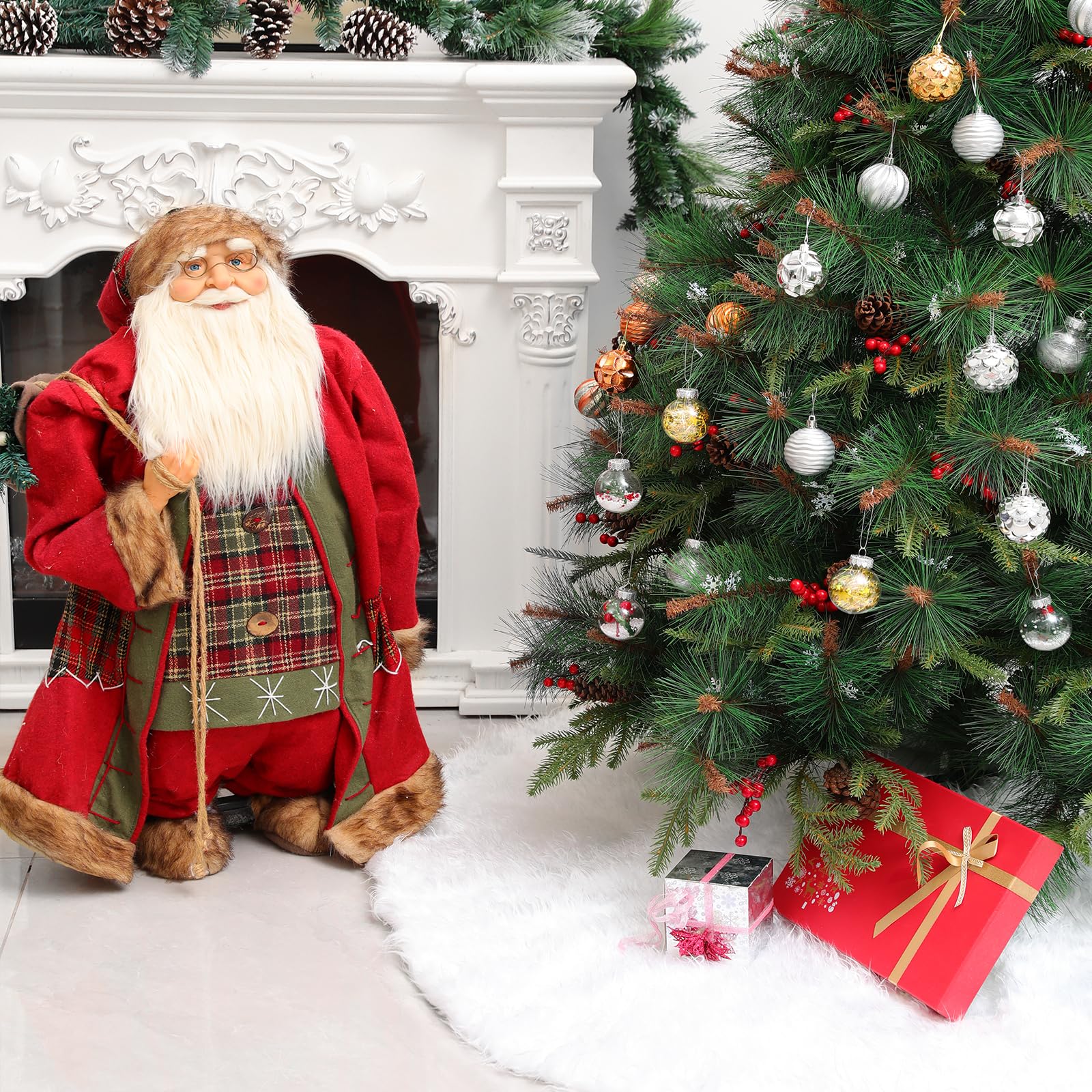 DAKIMOE White Plush Faux Fur 30" Christmas Tree Skirt photo 4