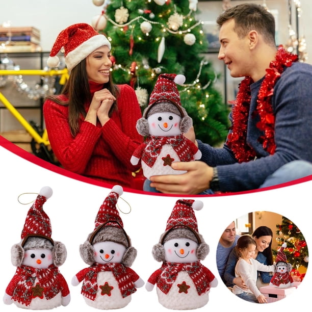Adorno de Navidad con muñeco de nieve | Muñeca de peluche suave con bufanda, nariz de zanahoria, cara sonriente | Decoración festiva para árbol, repisa, escritorio, calcetín | Regalo de colección