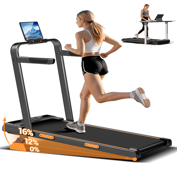 CURSOR FITNESS 16% Incline Walking Pad Treadmill, 3‑in‑1 Under Desk Treadmill with Handles Foldable ,Compact Portable for Small Home & Office, 2.5HP Quiet Brushless, 330 LBS Capacity, LED Display