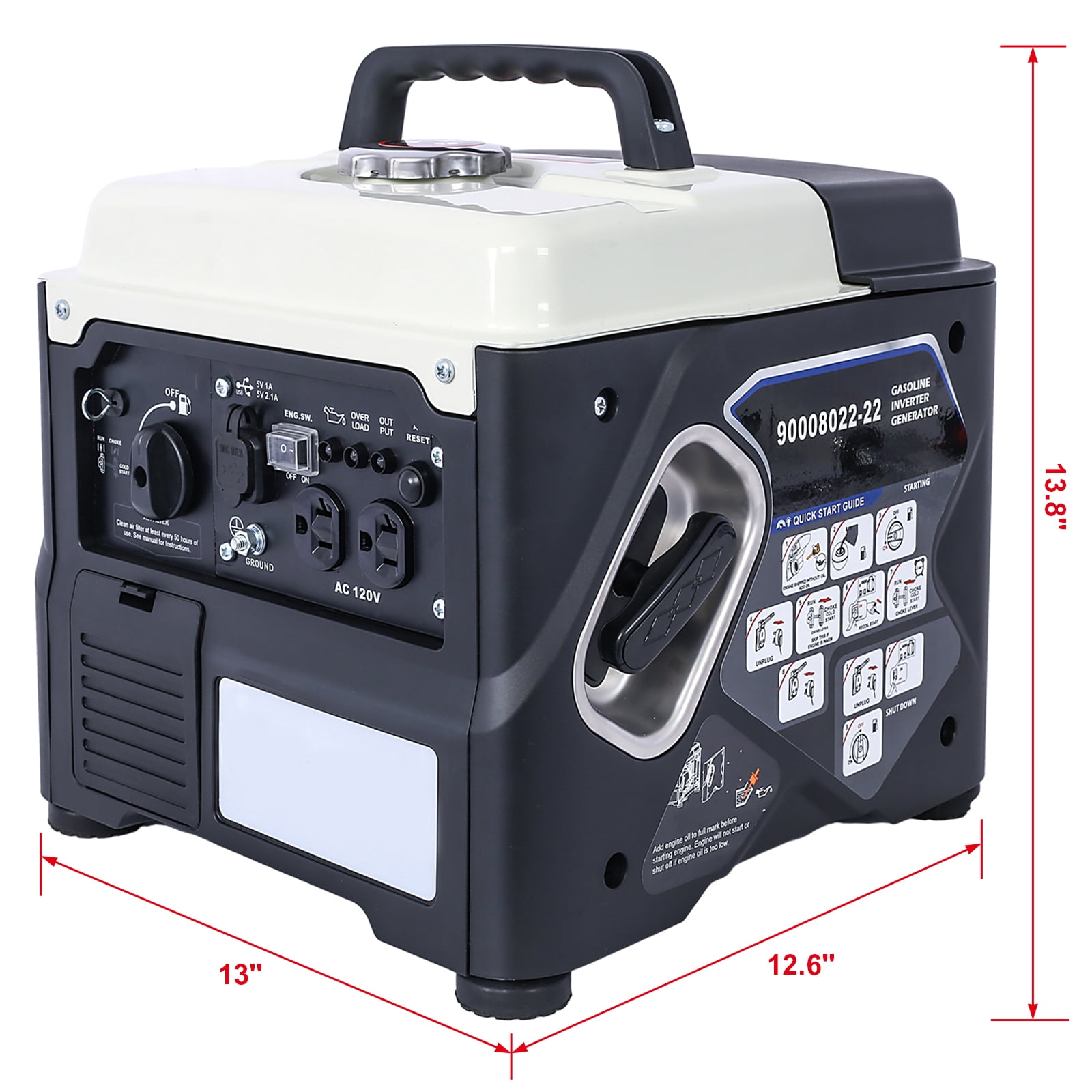 KTENME Portable Inverter Generator 1200W Ultra-Quiet Gas Powered Lightweight Generator For Backup Home Use Outdoor Camping Travel