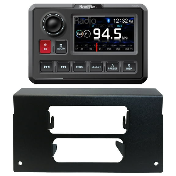 NavAtlas Digital Media AM/FM Radio Stereo Bluetooth USB Waterproof Powersports Receiver Bundle Combo with Upper Dash Installation Kit (Compatible with 2019-2020 Polaris Non-Ride Command)