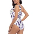 thumbnail image 4 of Rateoe Lavender Flowers Pattern Women One Piece Swimsuits Tummy Control One Shoulder Bathing Suits Ruffle Swimwear-Small, 4 of 6