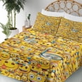 thumbnail image 3 of Ambesonne Emoji Art Fitted & Top Sheet Set with Shams, Yellow Faces World Print, Mustard White Sky Blue, 3 of 5
