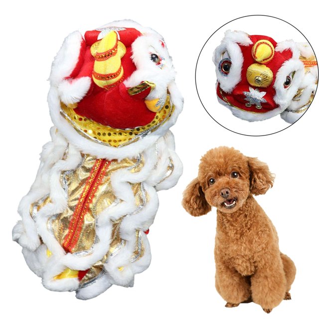 Traje divertido Yinane accesorios de Ropa Disfraz de león danzante para perros Blanco grande