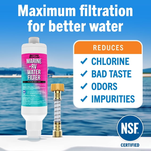 Marine Inline RV Water Filter for Hose Inline Water Filter for Garden Hose In Line RV Water Filter System Outside Camper Boat or Car Washing NSF Certified Chlorine Clear Filter Drinking or Wash Down