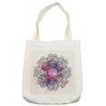 thumbnail image 1 of Watercolor Tote Bag, Illustration of a Mandala Inspired Design with Paint Splashes, Cloth Linen Reusable Bag for Shopping Books Beach and More, 16.5" X 14", Cream, by Ambesonne, 1 of 2