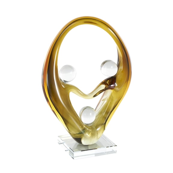 8" x 12" Orange Glass Curved Cutout Abstract Sculpture with 3 Small Orbs, by DecMode