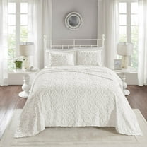 Noaman 3-Piece Tufted Cotton Chenille Bedspread Set Off-White Full/Queen, Shabby Chic Floral Medallion Design with 2 Shams