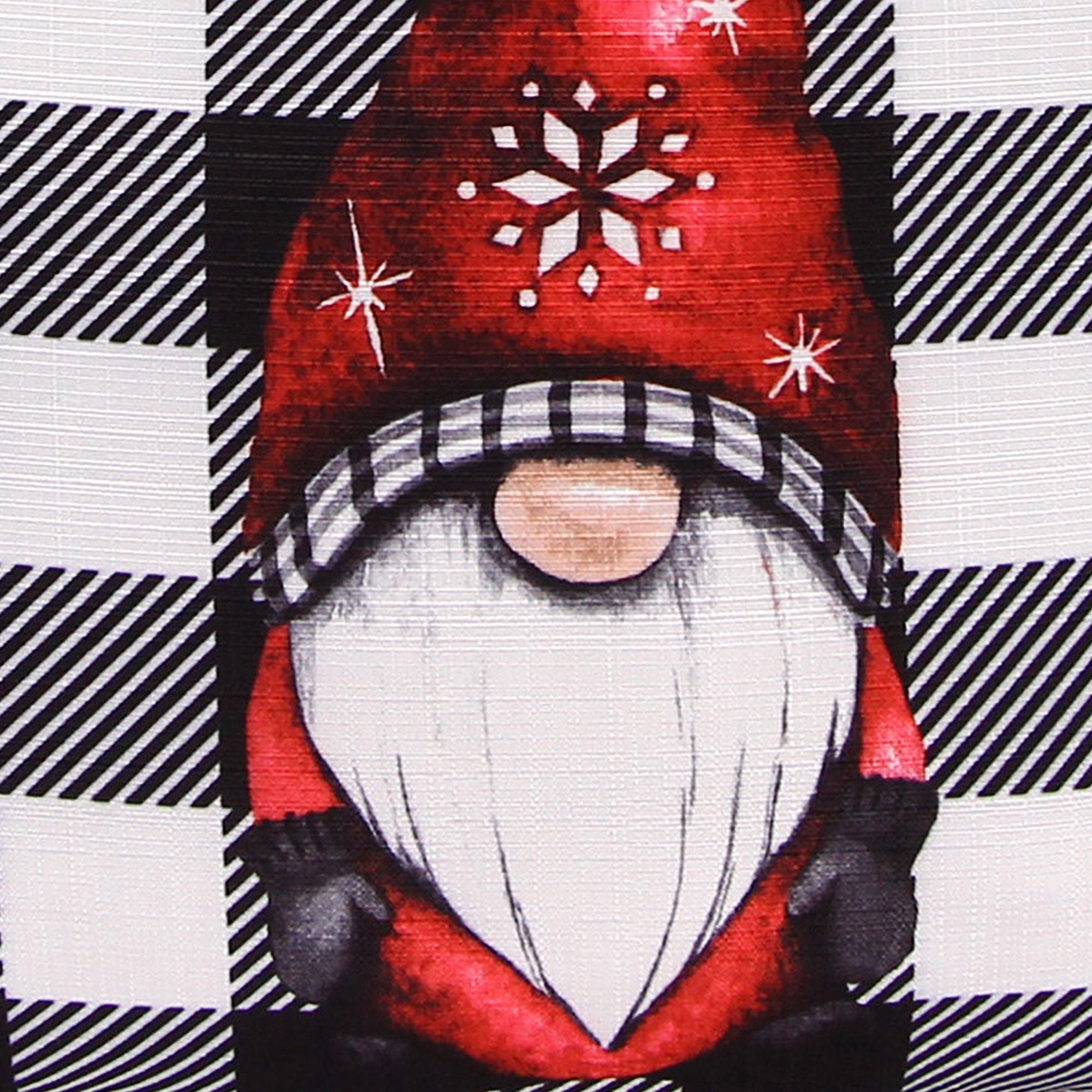 Jordan Manufacturing 18" x 18" Black and White Buffalo Check Gnome Holiday Square Reversible Decorative Throw Pillow with Welt