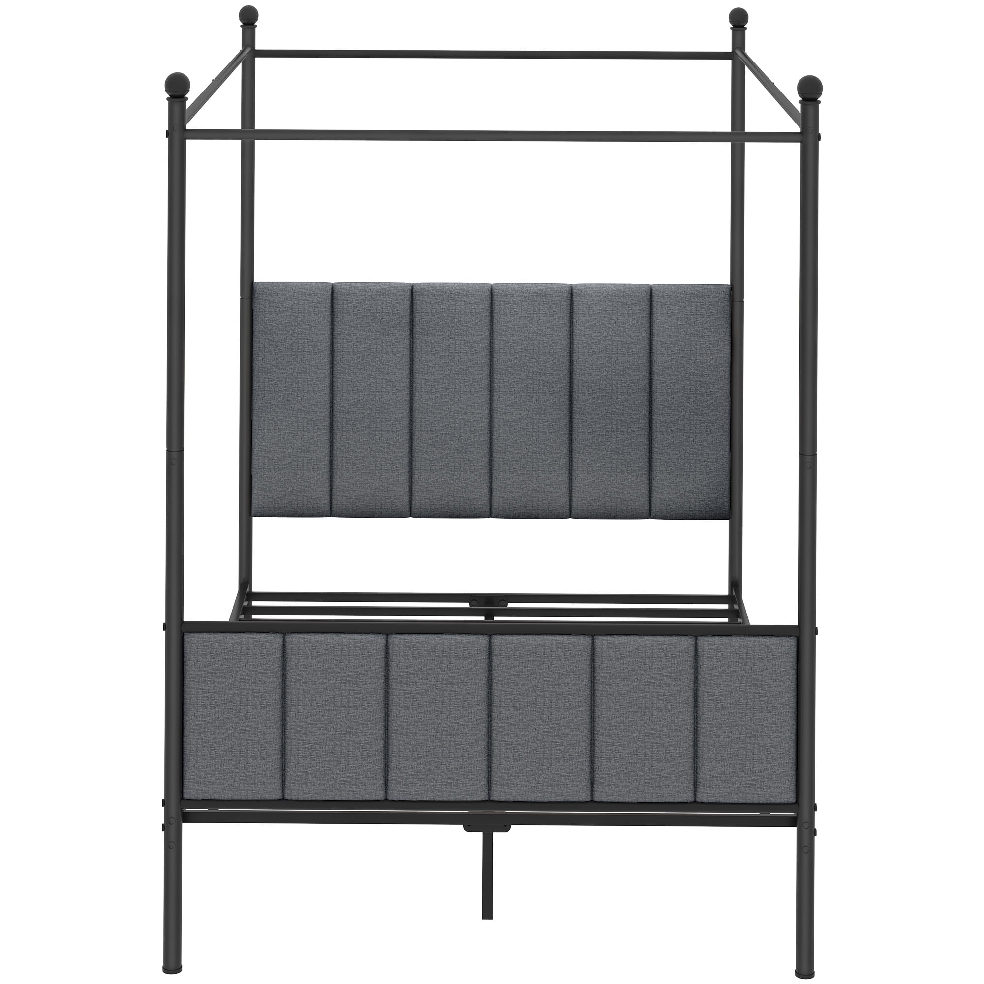 Dextrus Metal Canopy Bed Frame with Headboard Strong Metal Slat Support Mattress Foundation, No Box Spring Needed, Gray, Queen Size