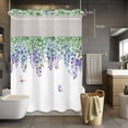 thumbnail image 5 of Spring Wisteria No Hooks Shower Curtain with Snap-in Liner Watercolor Falling Purple Floral Green Eucalyptus Leaf Butterfly Shower Curtains for Bathroom, Waterproof, Easy Install, Washable 72"x84", 5 of 9