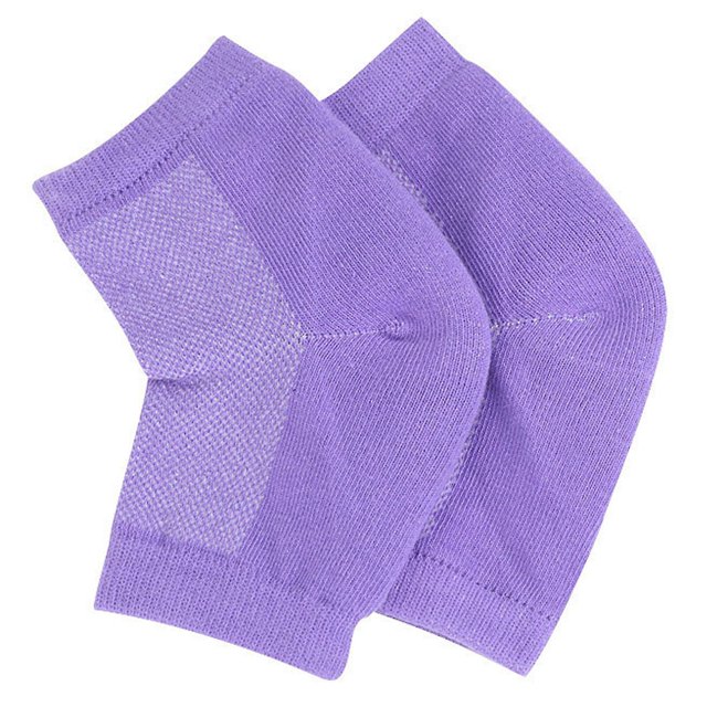Calcetines de talón de gel hidratante para pies agrietados - Diseño de punta abierta, tela suave, gel de silicona incorporado, tratamiento nocturno - púrpura