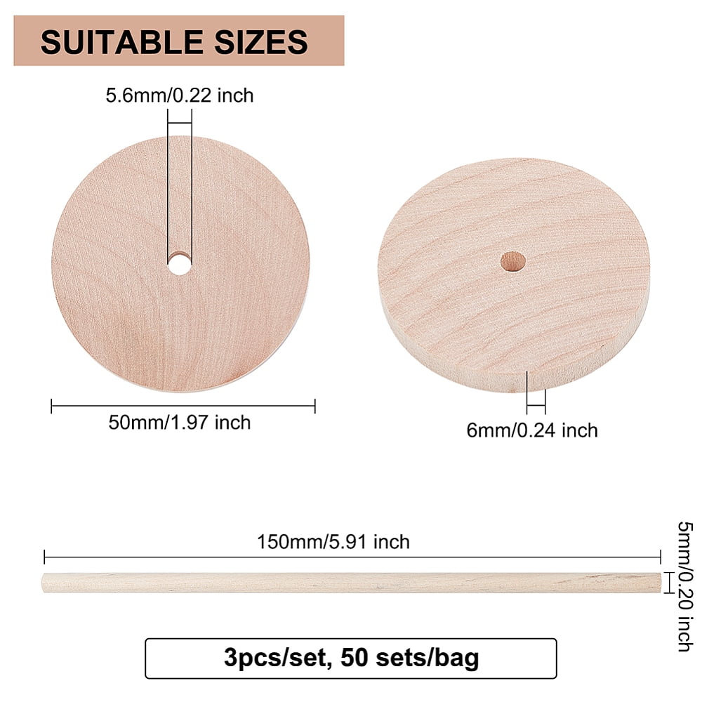 Schima Wood Unfinshed 100Pcs Wheel 50Pcs Stick Sets DIY Wooden Craft Wheat Stick: 15x0.5cm Wheel: 5x0.6cm Hole: 5.6mm