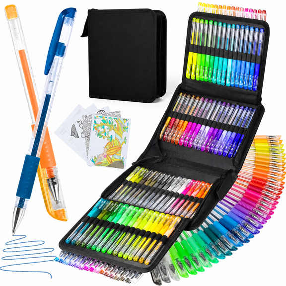 Rongyman Glitter Pens, 100 Pack Sparkle Gel Pens Vibrant Color Set for Adult Coloring, Drawing, Doodling & Crafts, Durable & Comfortable Grip