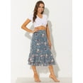 thumbnail image 2 of DARING DIVA Women's Tiered Ruffle Hem Midi Skirt XS Dusty Blue-Floral, 2 of 6