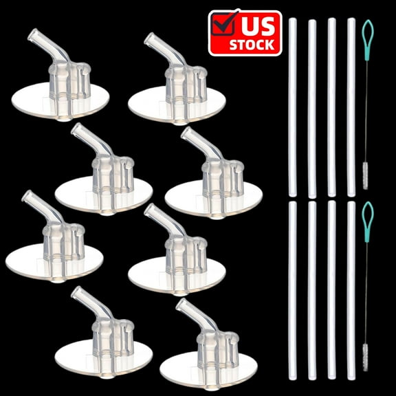 Replacement Straws for Thermos Funtainer 12 Ounce Bottle(F401), 8 Sets(8 pcs Silicone Sipper Straws, 8 pcs Silicone Straw stems and 2pcs Straw Cleaning Brushes)